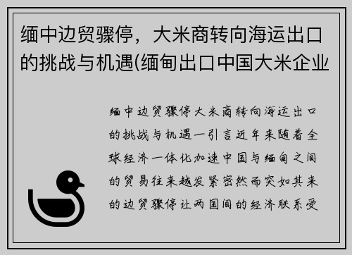 缅中边贸骤停，大米商转向海运出口的挑战与机遇(缅甸出口中国大米企业名称)