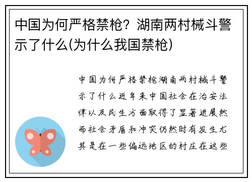 中国为何严格禁枪？湖南两村械斗警示了什么(为什么我国禁枪)