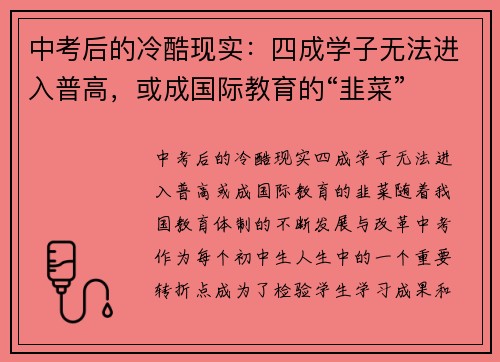 中考后的冷酷现实：四成学子无法进入普高，或成国际教育的“韭菜”